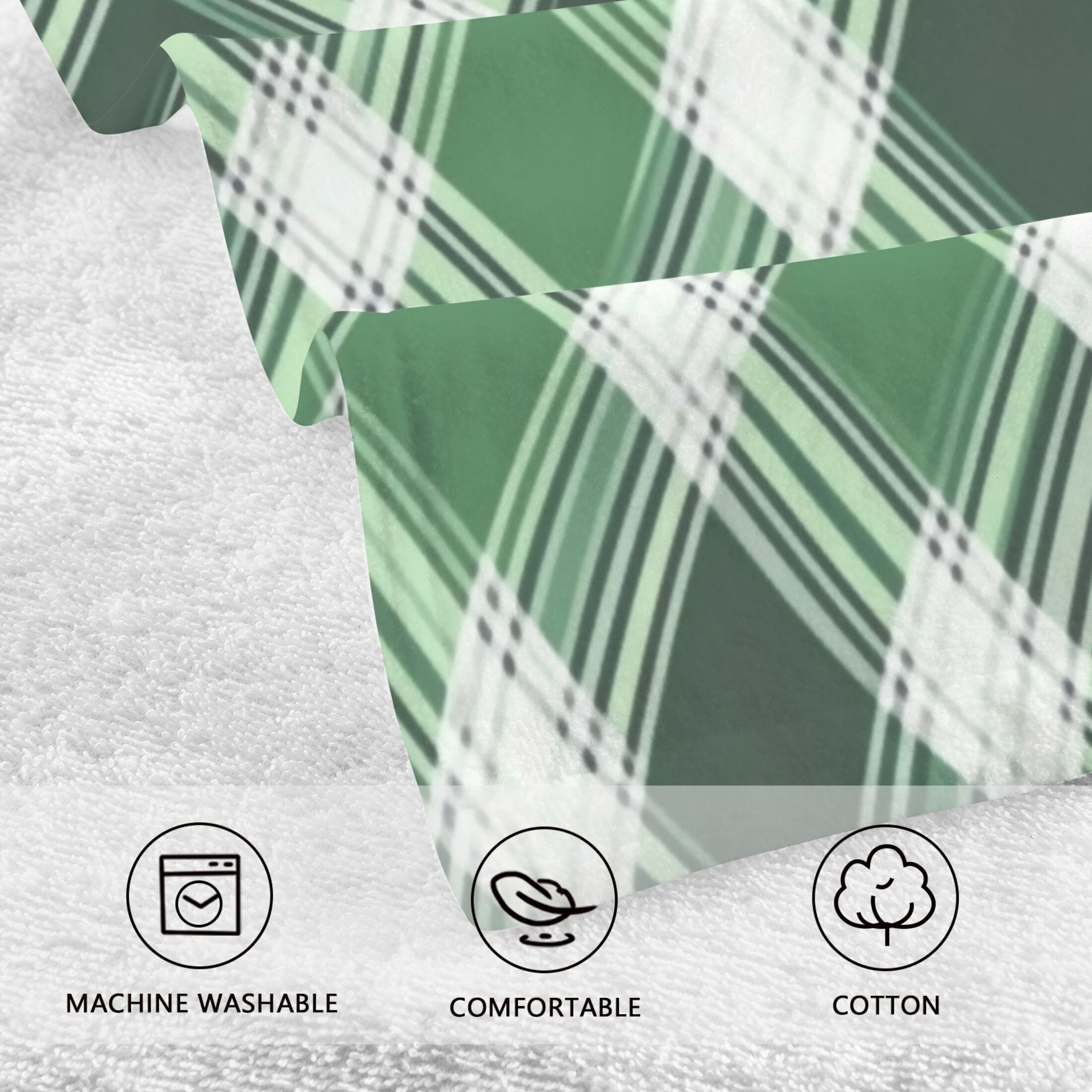 2 Pcs Absorbent Face Towel Bath Hand Towels Soft Breathable Cotton Towel Set for Bathroom Kitchen Hotel Spa Decor Green Plaid