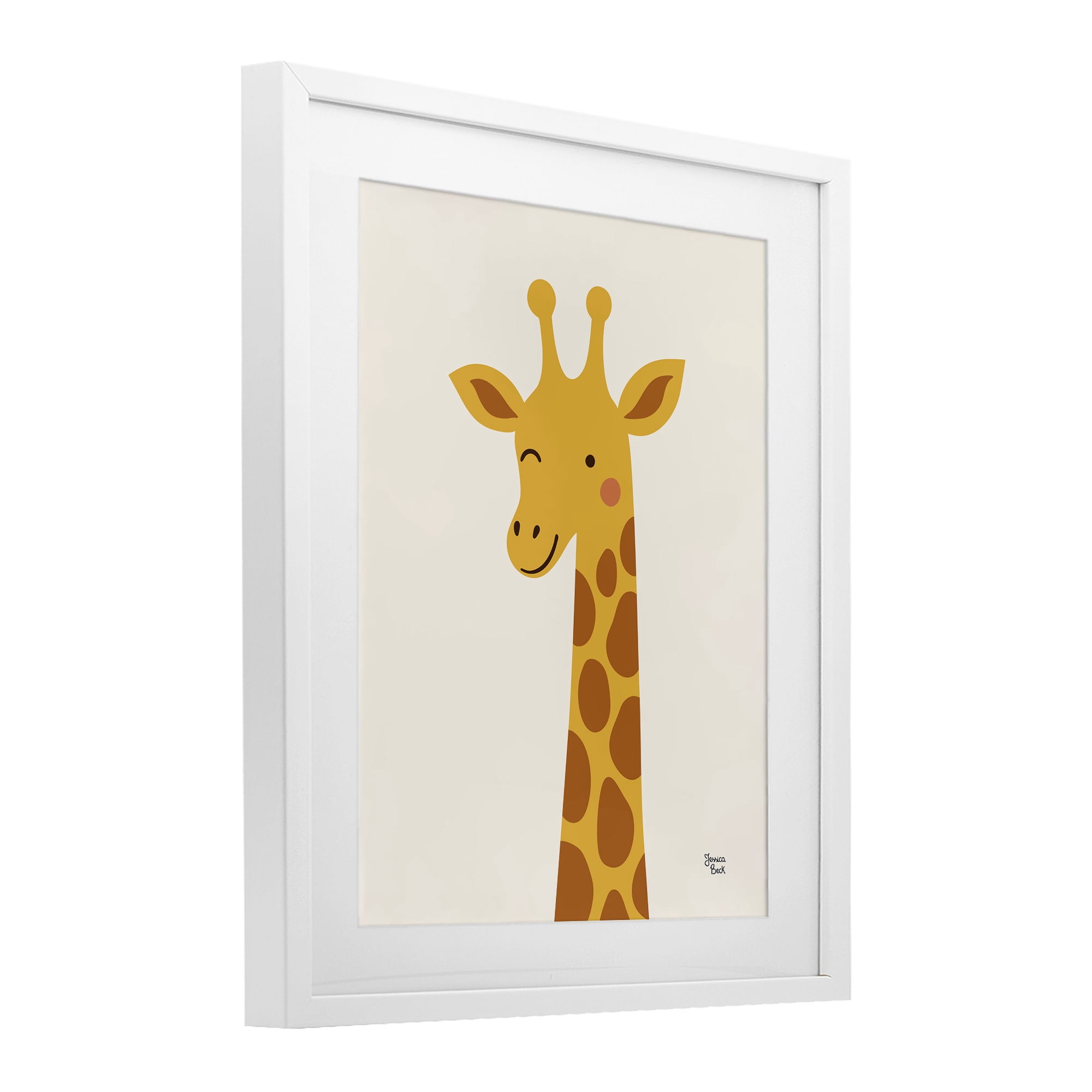 Stupell Industries Winky Giraffe Portrait White Framed Print Under Glass, design by Jessica Beck