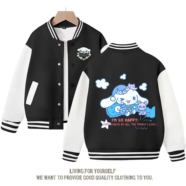 Sanrios Cinnamoroll Kuromi Pochacco-Chaqueta de uniforme de béisbol estampada para niños, abrigo de manga larga Kawaii, regalo para niños