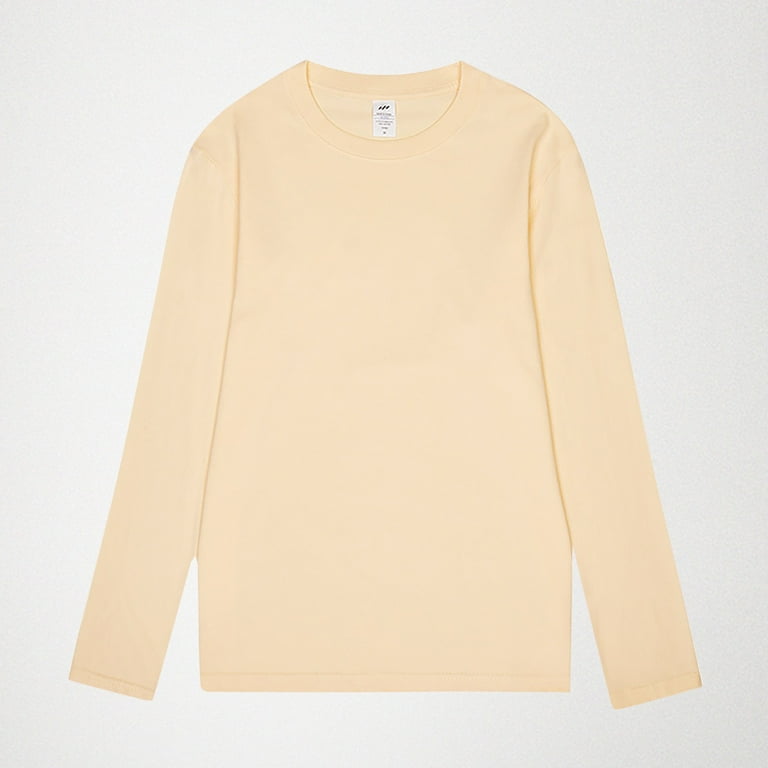 JDEFEG Women's Classic Fit Long Sleeve Tops Crew Neck Solid