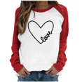 thumbnail image 1 of Camiseta Honeeladyy para mujer, con estampado gráfico de corazón de amor, cuello redondo, manga larga, estilo raglán, holgada, para San Valentín, 1 of 3