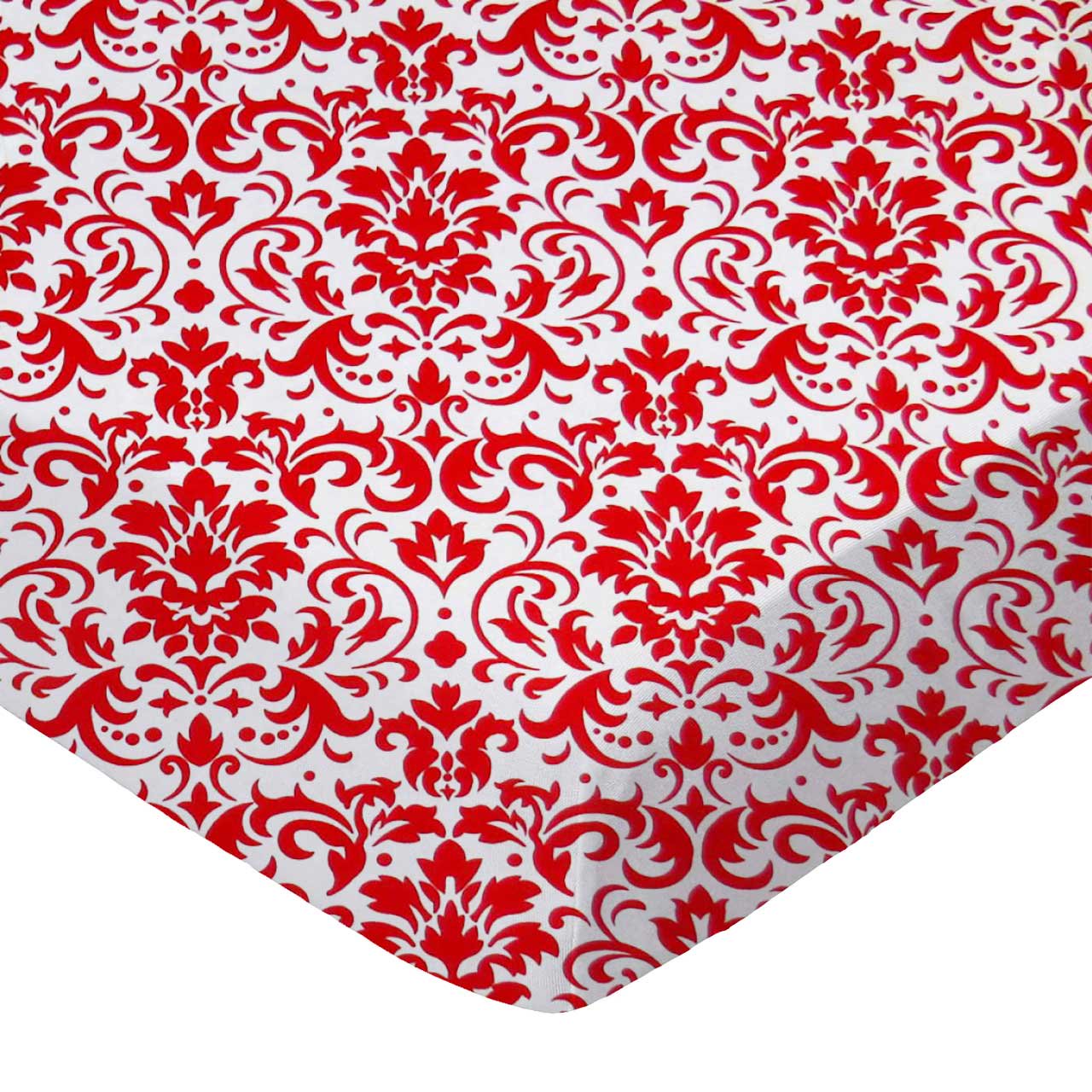 SheetWorld Fitted 100% Cotton Percale Cradle Sheet 18 x 36, Red Damask