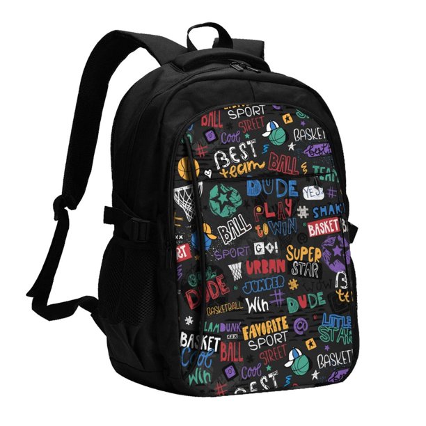 Balery Basketball Mochila con carga USB para hombre y mujer - Mochila impermeable y antirrobo para laptop con puerto USB para viajes, trabajo