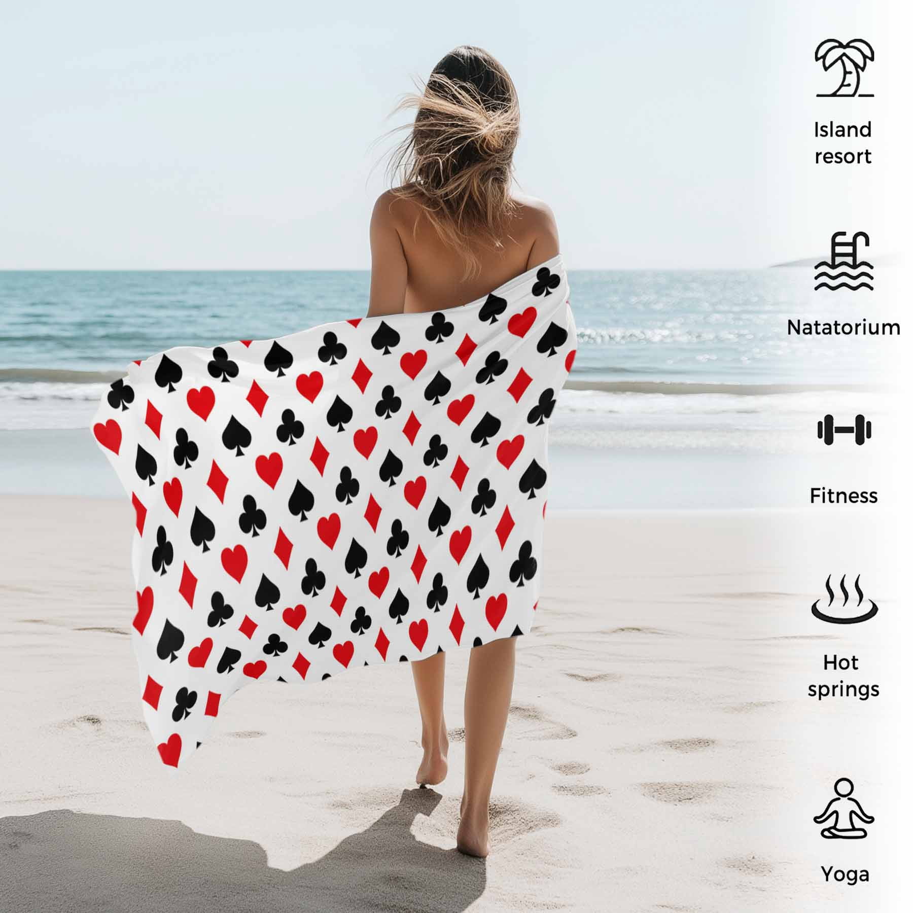 Poker Game Texture Beach Towels Blanket Soft&Absorbent Quick Dry Microfiber Red Black Casino Pattern Pool Towels for Swimming ,Yoga, Sports, Gym, Camping,Large 30X60in,