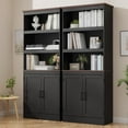 thumbnail image 6 of DIYART 71" Tall Bookshelf with Doors, 5 Tiers Farmhouse Bookcase with Adjustable Shelves, Wooden Rustic Display Cabinet for Home Office, Living Room, Black, 6 of 8