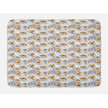 Floral Bath Mat, Illustration of Flourishing Spring Flowers Hand Drawing, Plush Bathroom Decor Mat with Non Slip Backing, 29.5" X 17.5", Lavender Blue Orange, by Ambesonne