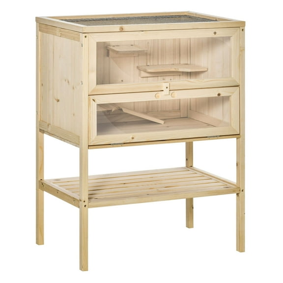 Hamster Cage 3-Tier Wooden Large Animal Hutch, Mice & Rat Cage w/Open Top & Door
