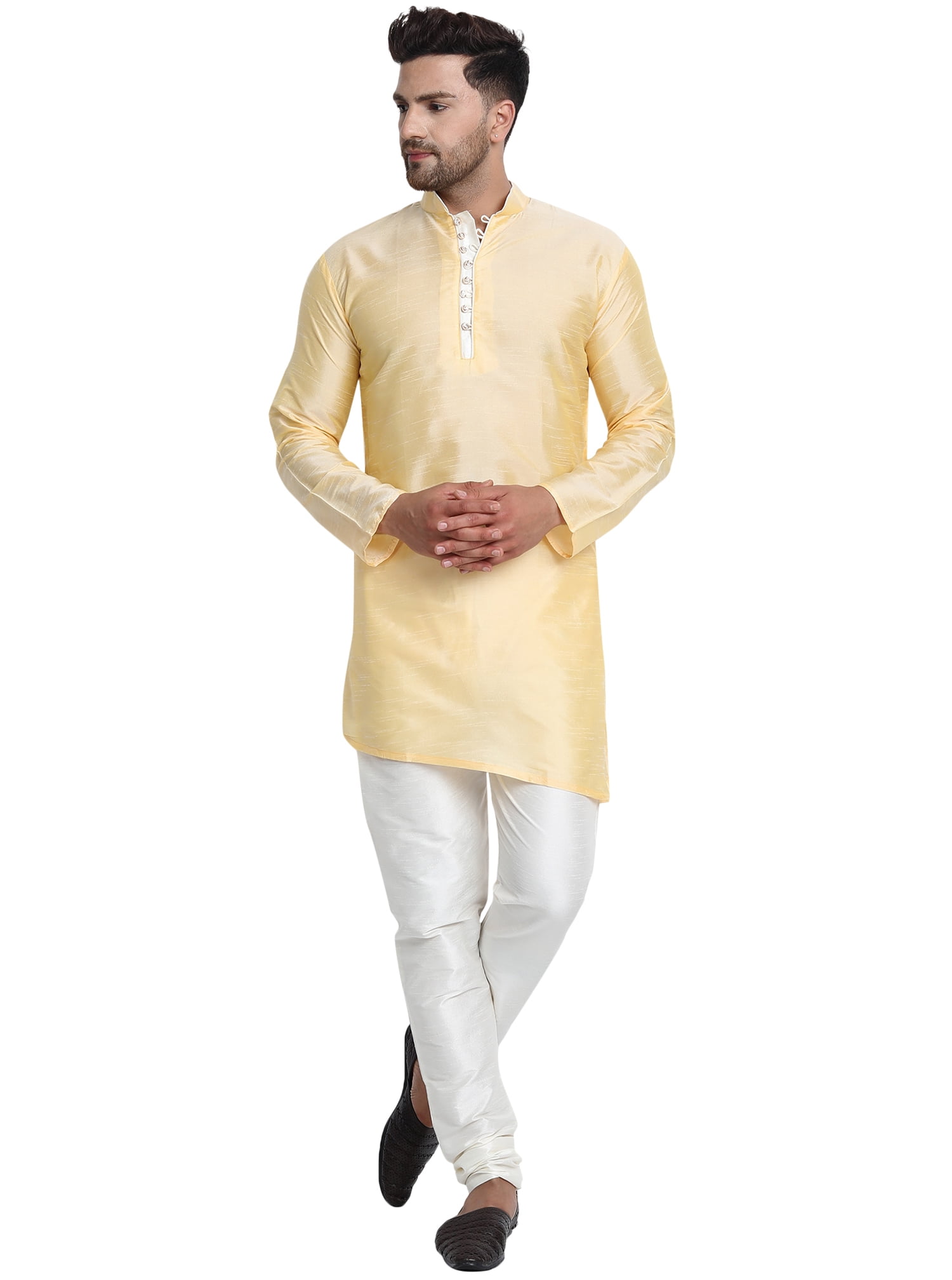 SKAVIJ Mens Tunic Art Silk Kurta Pajama Set Indian Wedding Dress 