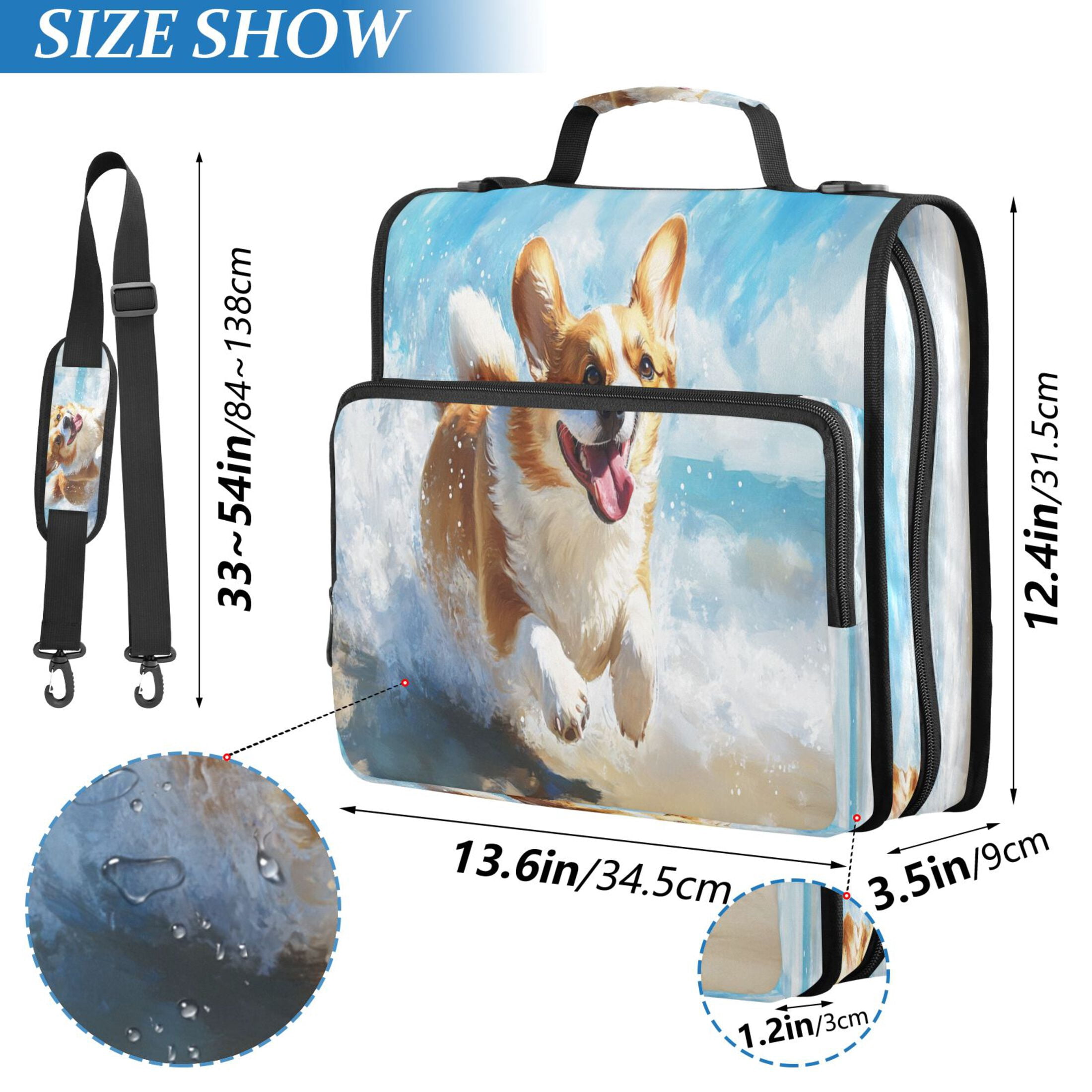 YAZAOO Zipper Binder trapper keeper Documents Organized Design Corgi Play on The Beach Printed