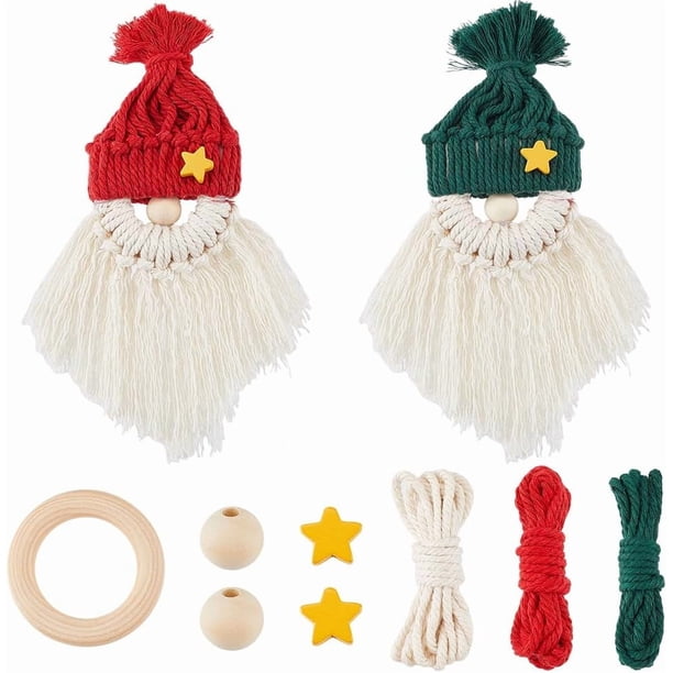 3 juegos de kits de macramé navideños, kits de adornos navideños de macramé, adorno de macramé con instrucciones, kit de macramé de Papá Noel