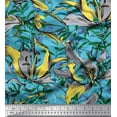 thumbnail image 1 of Soimoi Blue Poly Georgette Fabric Leaves & Floral Print Sewing Fabric BTY 52 Inch Wide, 1 of 3