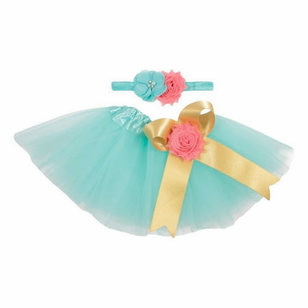 

Inevnen Baby Girls Variegated/Plain Skirt Loose Fit Decorative Skirt with Flower Headband