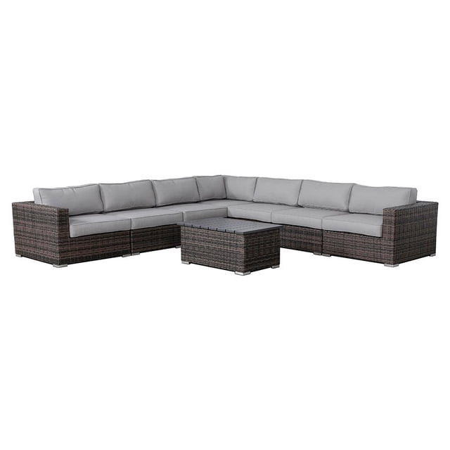 Living Source International Ensemble Sectionnel en Rotin 8 Pcs avec Coussin - Espresso