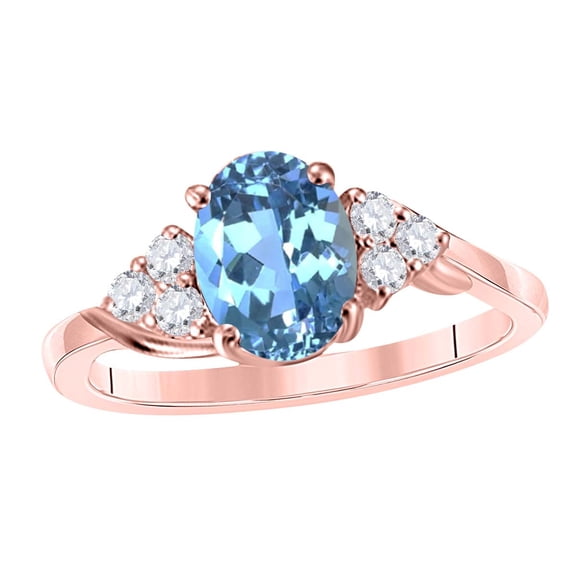 Mauli Jewels 1.45 Carat Oval Blue Topaz & Diamond Ring for Women in 10K Rose Gold, 4 Prong Engagement Ring, Birthstone Anniversary Promise Ring