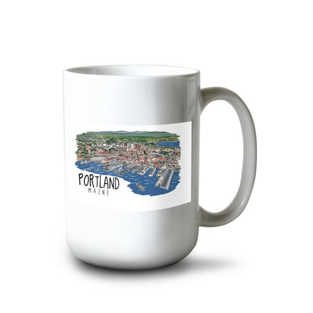 

15 fl oz Ceramic Mug Portland Maine Line Drawing Dishwasher & Microwave Safe