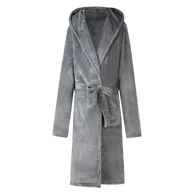 Towed22 Mens Terry Bath Robe, Plush Hooded Cotton Cloth Knee-Length Robes for Spa, Shower, Soft Towel Bathrobes with Pockets(A01-Grey,S)