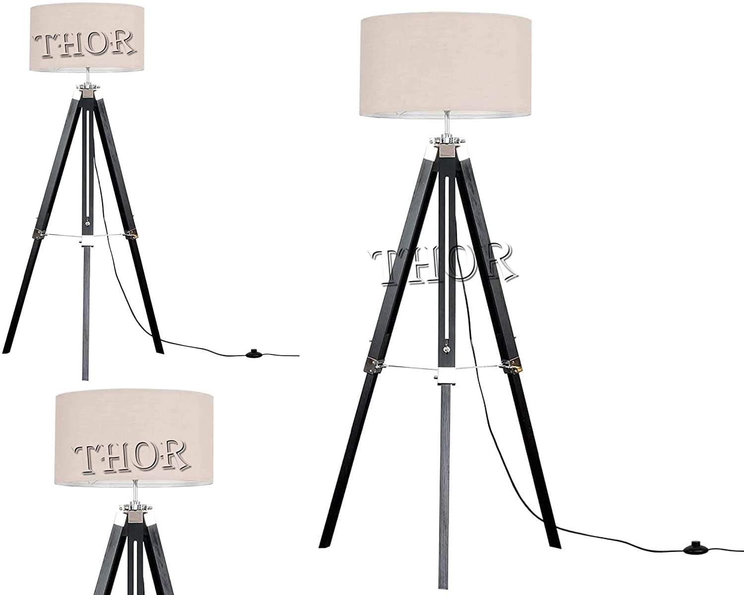 Modern Tripod Floor Lamp Black Wood (Without Shade) for Living Room Bedroom Office Decor