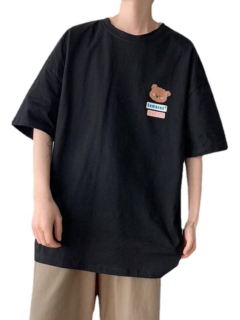 DanceeMangoos Mens 90s Vintage Oversize Shirts Summer Unisex Bear Printed Grunge Tee Y2K Cyber Punk Streetwear Harajuku Top Tshirt