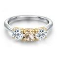 thumbnail image 3 of Gem Stone King 925 Silver and 10K Yellow Gold Peach Morganite and White Topaz Engagement Ring for Women | 1.60 Cttw | Round 5MM | Gemstone October Birthstone | Size 7, 3 of 6