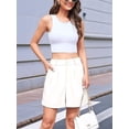 thumbnail image 5 of Womens Casual Elastic Waist Wide Leg Suit Tailored Shorts Summer Work Shorts with Pockets Cream White S, 5 of 10