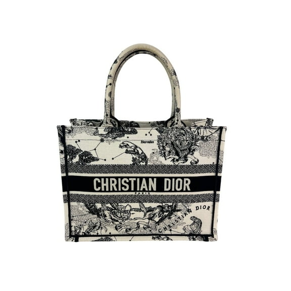 Pre-Owned Christian Dior Book Embroidered Canvas Medium Stars and Signs Black Tote