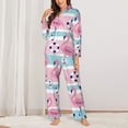 thumbnail image 2 of Fotbe Pink Striped Flamingo Conjunto de Pijama de Manga Larga para Mujer con Estampado, Ropa de Dormir de 2 Piezas, Conjunto de Casa Suave y Cómodo con Bolsillos-X-Large, 2 of 7