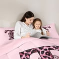 thumbnail image 4 of Erosebridal Kawaii Cheetah Print Bow Girl Queen Comforter Set 3pcs,Girls Teens Leopard Print Letter Monogrammed T Bedding Comforter Set,Pink Reversible, 4 of 6
