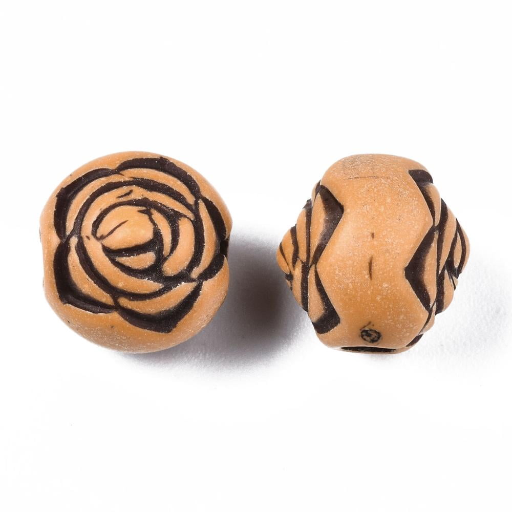 500gs Imitation Wood Acrylic Beads Rose Flower Peru 10mm Hole: 3mm about 1000pcs/500g