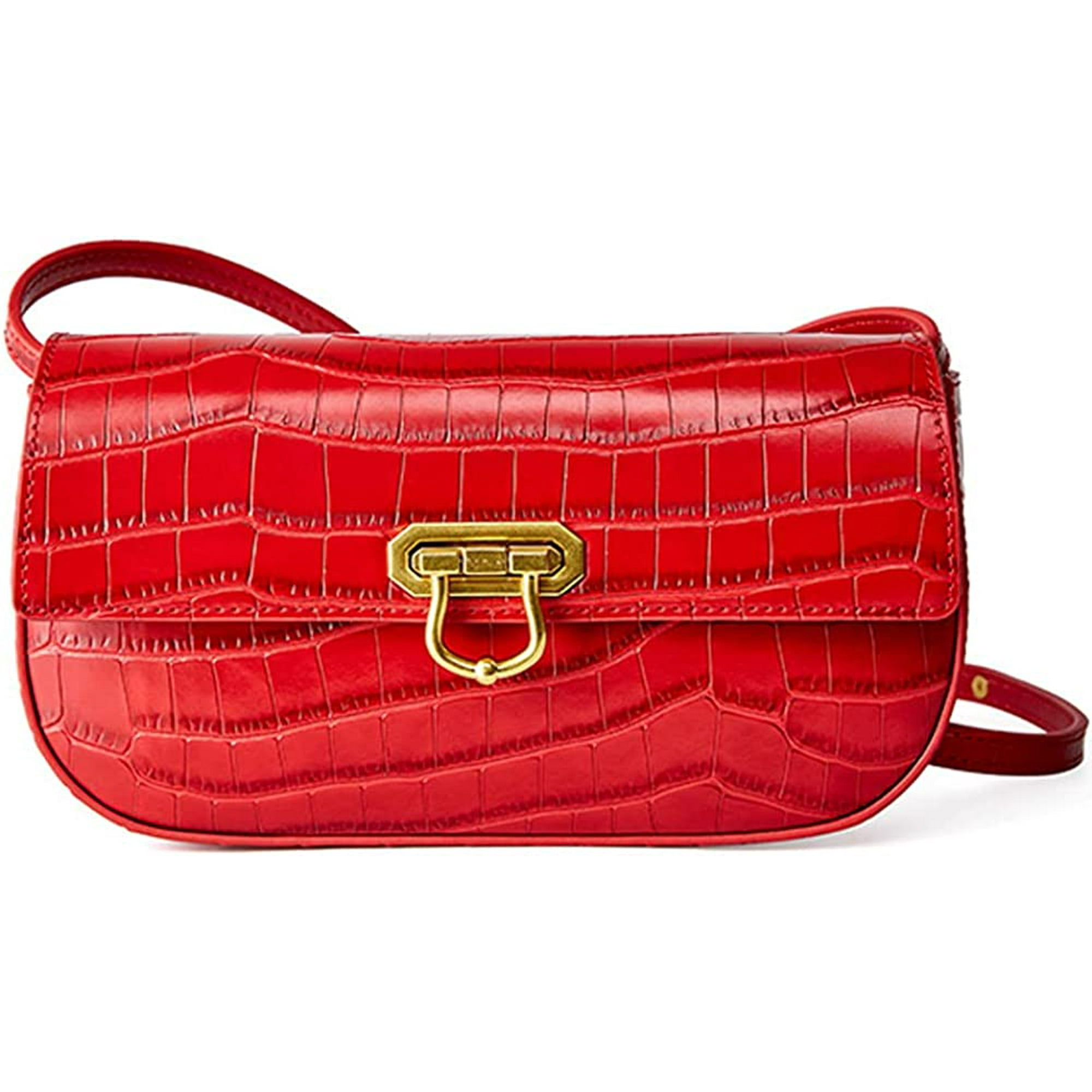 Shoulder bag with crocodile print and logo Woman, Red