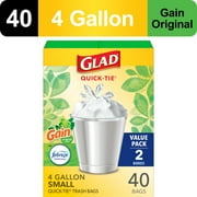 Glad 4 Gallon Small Quick Tie Trash Bags, Gain Original Scent, Febreze Freshness, 40 Bags