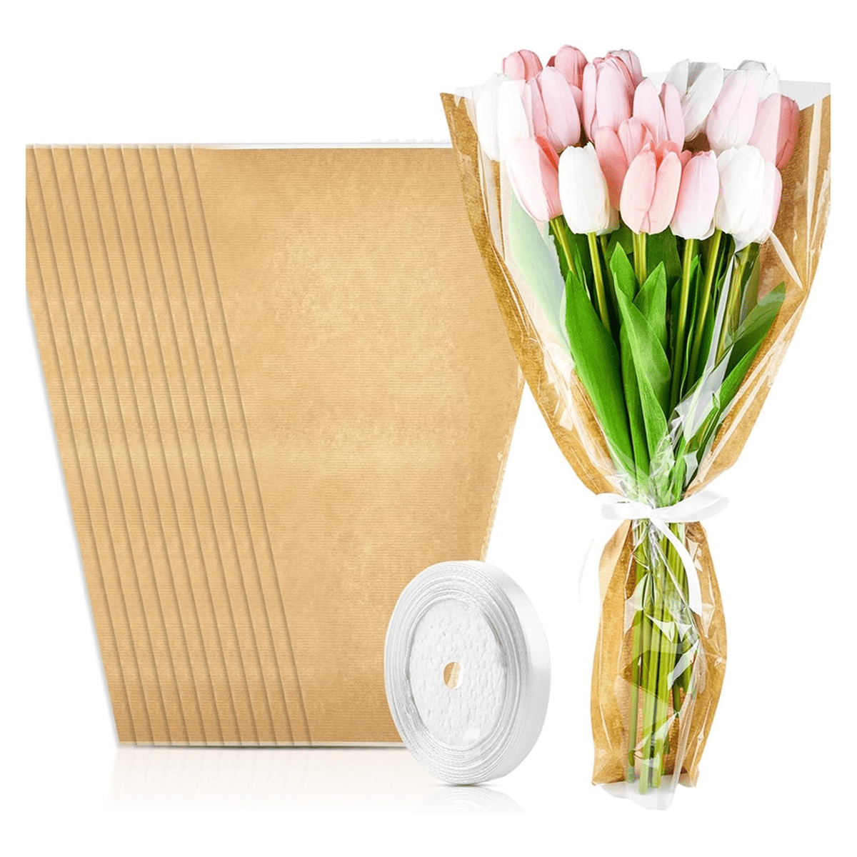 Papier Cadeau Fleur Emballage Fleuriste, Bouquet Fleur Blanche, 10 Feuilles De Papier D'Emballage Pour Bouquet
