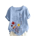 thumbnail image 2 of Vmvidoty 2026 Women's Soft Short Sleeve Tee Spring And Summer Round Neck Rose Print Short Sleeve Casual Fashion Button T-Shirt Light Blue XXXXL, 2 of 5