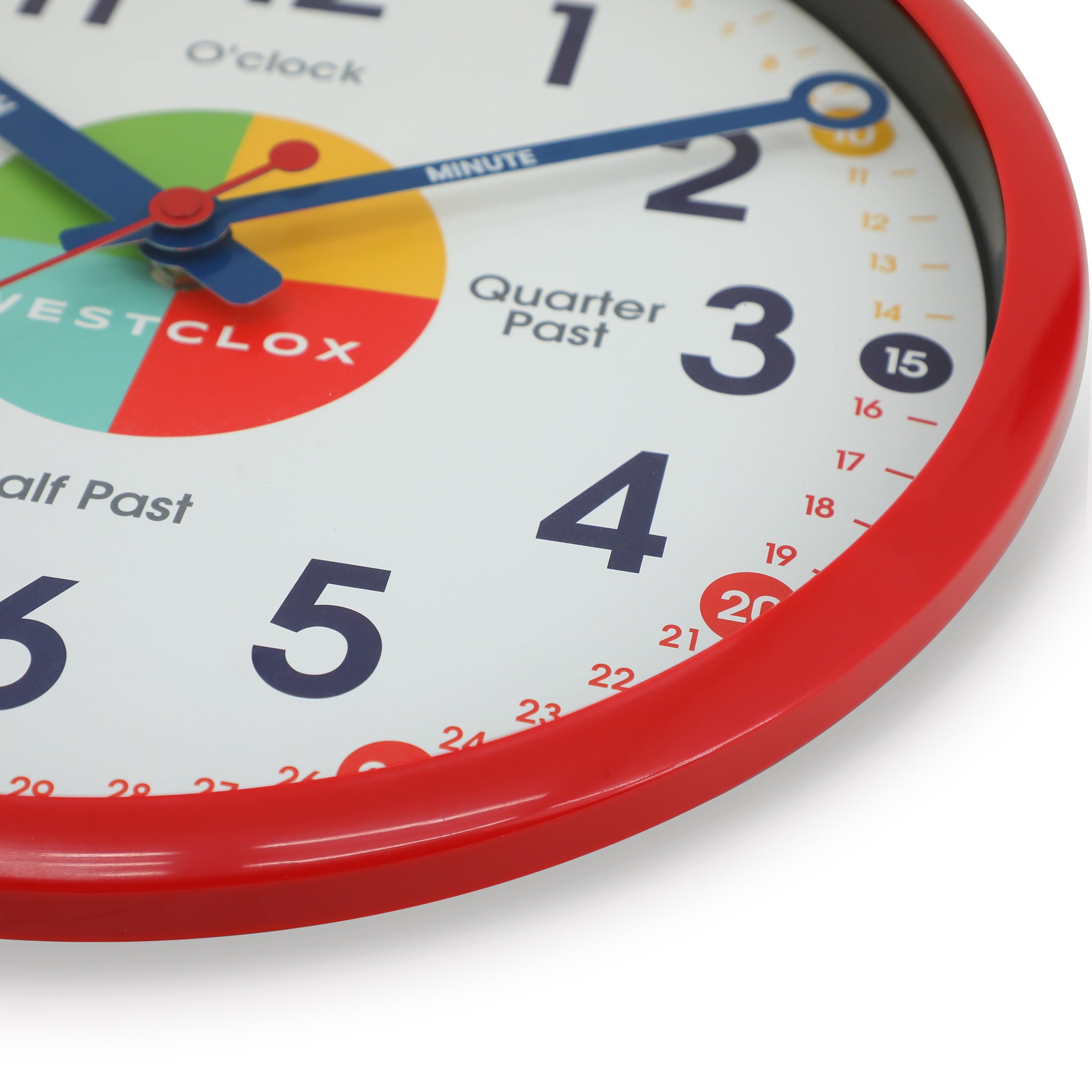 Westclox Red 12" Time Teacher Analog QA Wall Clock with Quiet Sweep Movement-Educational Timekeeping