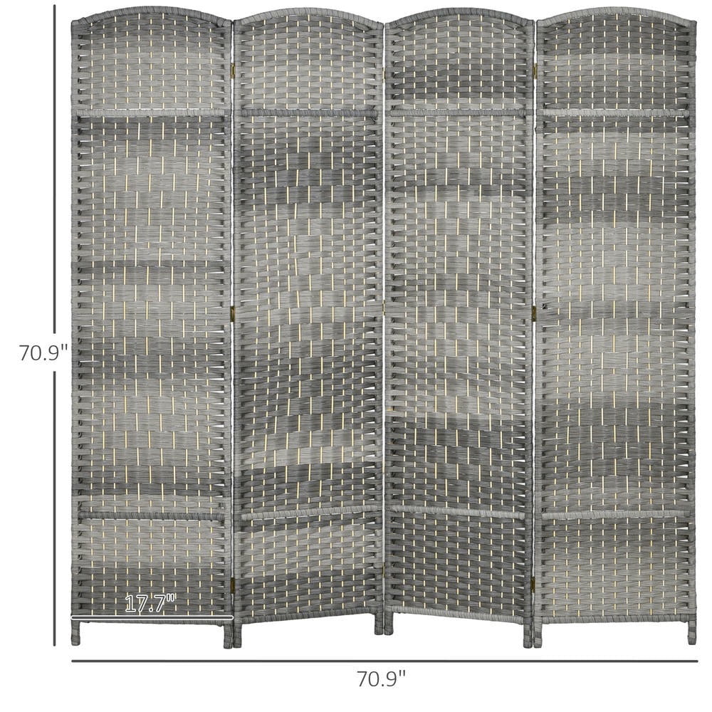 Kadyn Privacy Screens and Panels, Folding Room Divider Screen 4 Panel 6' Tall Privacy Screen Freestanding Wood Partition, Mixed Gray