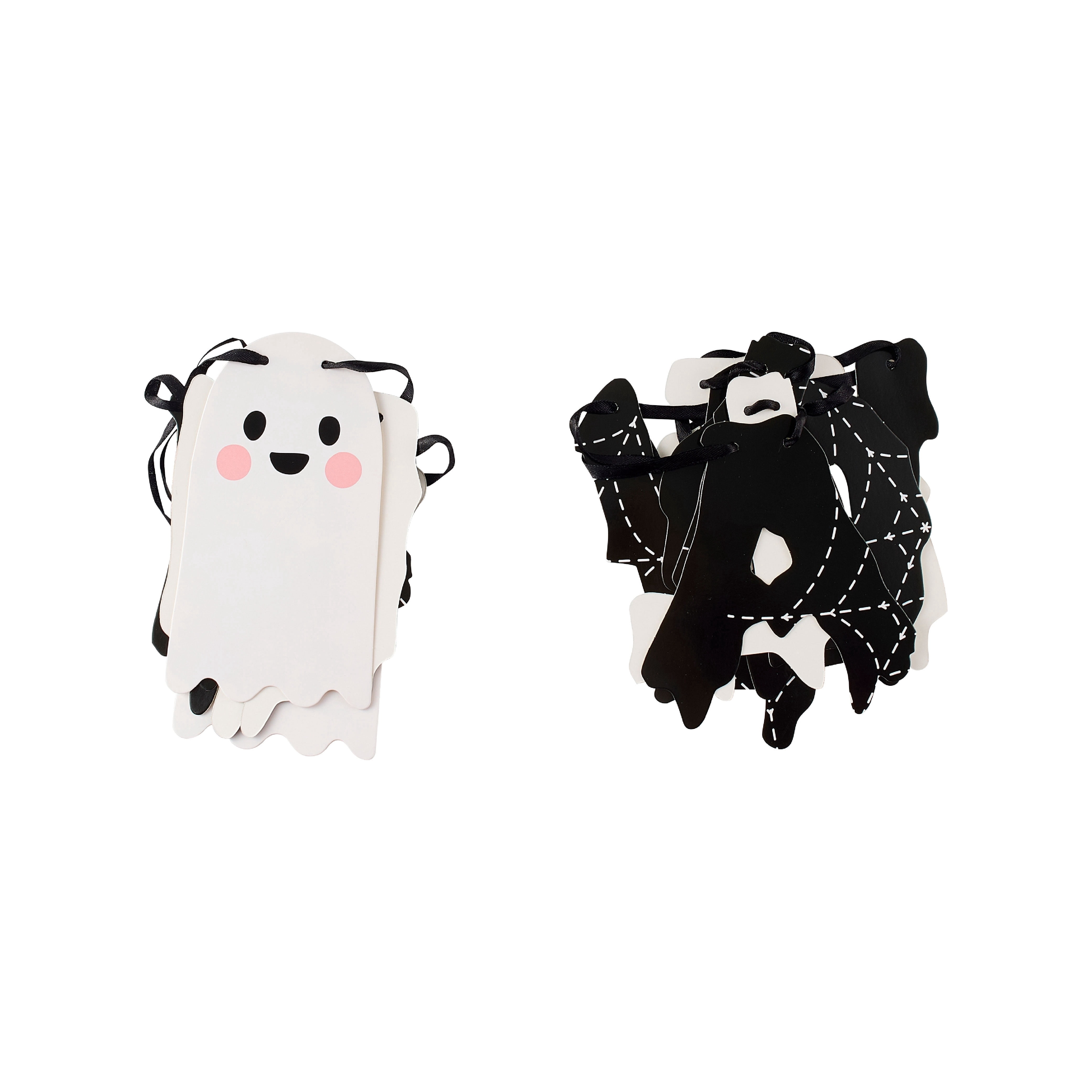 Happy Halloween Ghost Paper Banner Decoration, Black and White, 4.9', Halloween by Way To Celebrate
