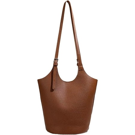 Zhengup Womens PU Leather Shoulder Bag Large Bucket Tote Purse Handbag Casual Top Handle Satchel 2pcs with Adjustable Strap