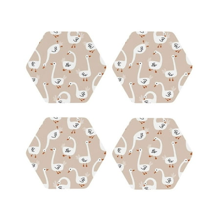 

Fuzoiu White Goose Print Leather Coasters Set Drink Coasters Set of 4 for Tabletop Protection Durable PVC Coasters Home Décor and Housewarming Gift-Hexagon