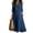 Blue #11, variant on Womens Boho Dresses Rolled Up Long Sleeve Ruffle V Neck Floral Dresses Casual Loose Vacation Maxi Dresses, L