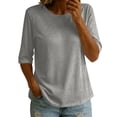 thumbnail image 2 of Womens Tops Crew Neck Elbow Length Sleeve Tshirts for Women Summer Fall Dressy Casual Pullover T-Shirts, 2 of 5