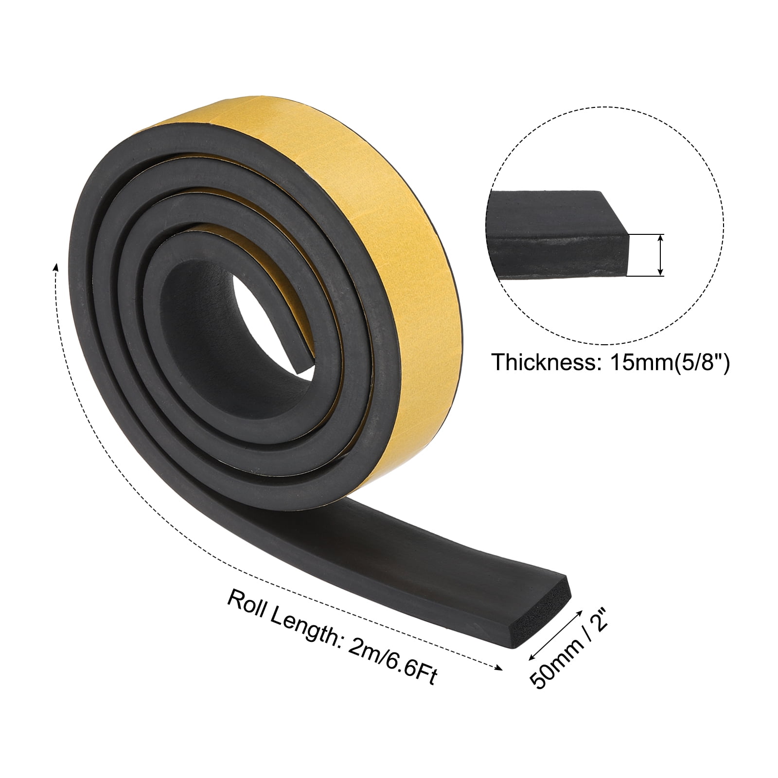 Uxcell 1 Roll Total 6.6Ft 2"W x 5/8"T EPDM Weather Stripping Door Seal , Black