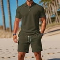 thumbnail image 2 of TaTaai Mens Two Piece Set Mens Solid Color Short Sleeve Shirt with Drawstring Shorts Casual Sports Summer Set Gift, 2 of 6