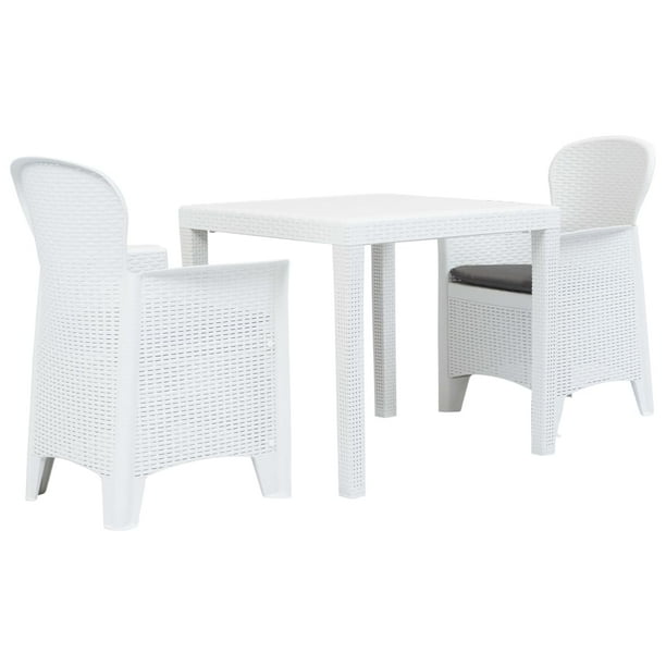 Dioche 3 Piece Bistro Set Plastic White Rattan Look Outdoor Furniture Sets Com Dioche 3 Piece Bistro Set Plastic White, White Plastic Garden Furniture Sets