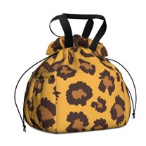 Yellow and Black Of Leopard Print Drawstring Lunch Bag Women - Drawstring Lunch Bag Insulated for Work Office - Stain-Resistant Large Lunchbags for Women with Multi-Pockets
