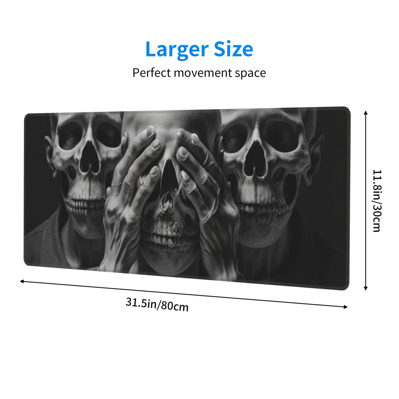 Death Skulls Gothic Skull Mouse Pad Extended Large Gaming Mousepad Non-Slip Rubber Big Keyboard Desk Mat 31.5 X 11.8 Inch