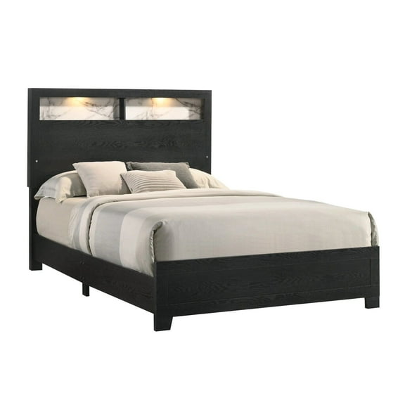 Modern 1pc Queen Size LED Headboard Storage Bed Wooden Bedroom Furniture Black