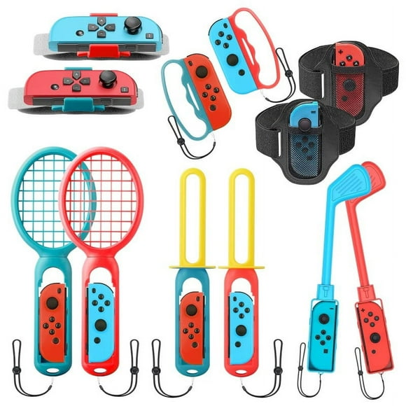Switch Sports Gaming Accessories, Motion Sensing Set Includes Tennis and Badminton Rackets, Fencing Grips, Volleyball Bracelets, Bowling Grips, Soccer Leg Straps and Golf Clubs