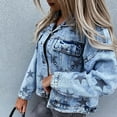 thumbnail image 6 of UTTOASFAY Winter Coats Jackets for Women Clearance Women'S Fashion Casual Loose Star Printing Lapel Single-Breasted Jacket Denim Jacket Coat Flash Picks, 6 of 9