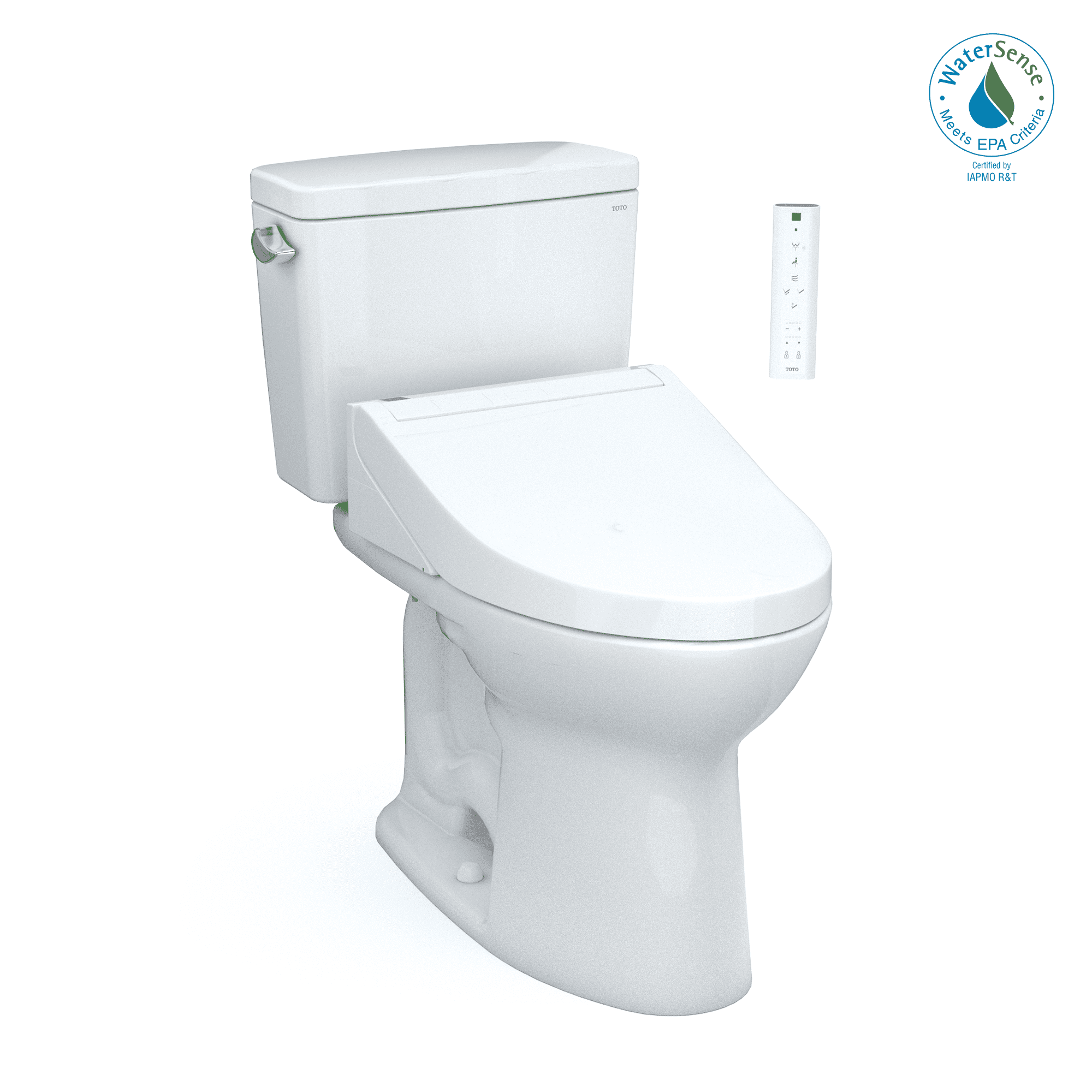 TOTO Drake WASHLET+ Two-Piece Elongated 1.28 GPF Universal Height TORNADO FLUSH Toilet with C5 Bidet Seat, Cotton White - MW7763084CEFG#01