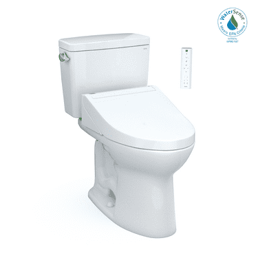TOTO® Drake® WASHLET®  Two-Piece Elongated 1.28 GPF Universal Height TORNADO FLUSH® Toilet with C5 Bidet Seat, Cotton White - MW7763084CEFG#01