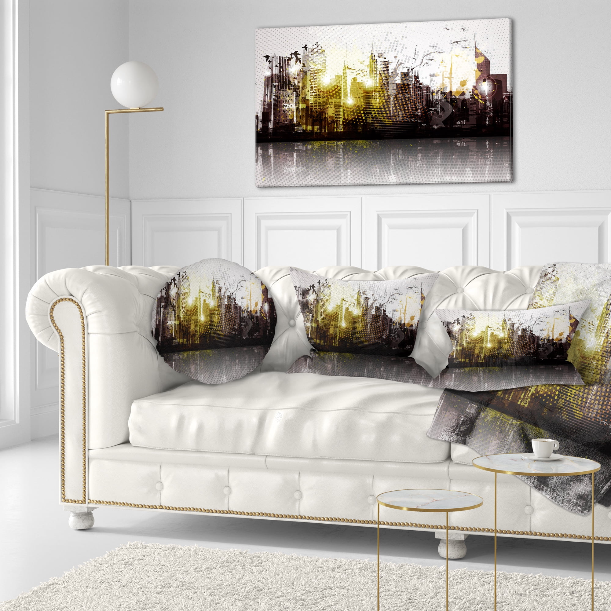 Designart Grunge City Panorama - Cityscape Throw Pillow - 12x20